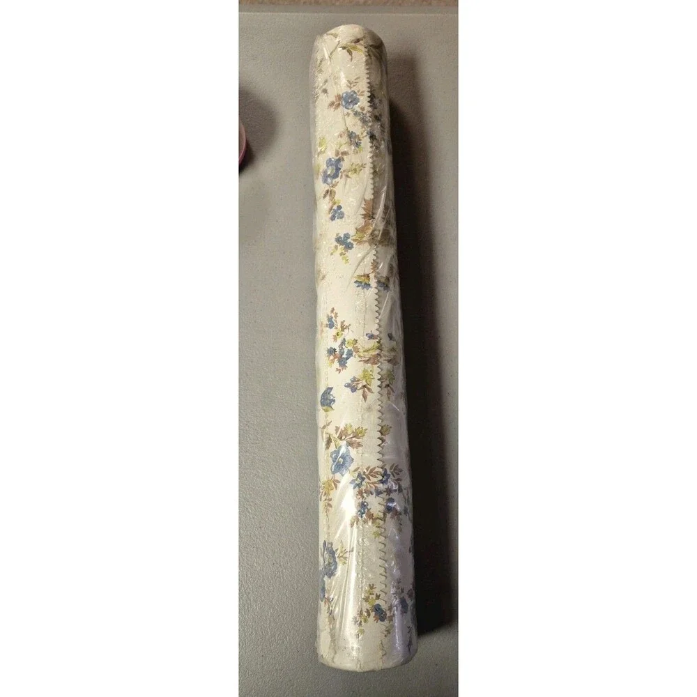 Vintage Vinyl Floral Wallpaper Blue Brown Green Textured Feel